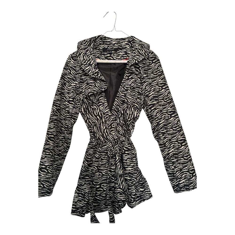 Sandro Studio Zebra Print Ruffled Collar Belted Jacket-preloved-size s